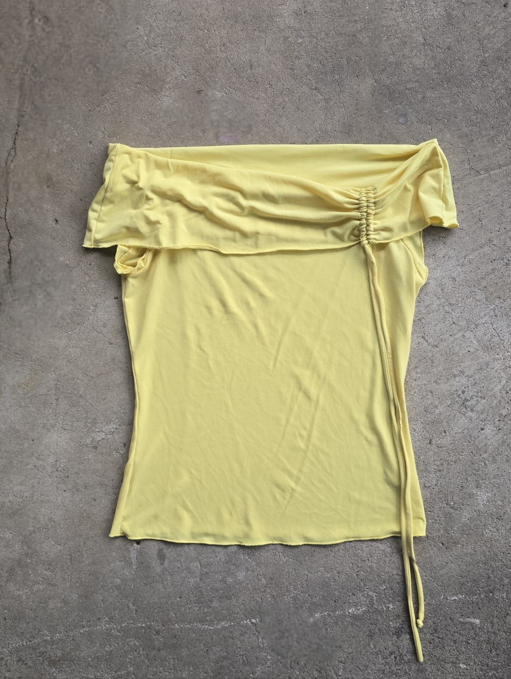 Vintage Y2K Off Shoulder Ruched Foldover Sunburst Yellow Going Out Top